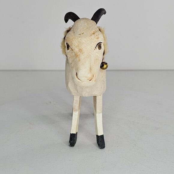 Bob Sprengelmeyer Handcrafted Wooden Goat Figurine With Fluffy Tail Horns Signed - Picture 3 of 9
